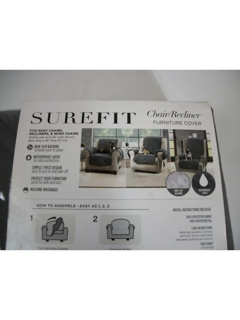 Surefit diamond plush recliner seatcover grey microfiber slip resistant
